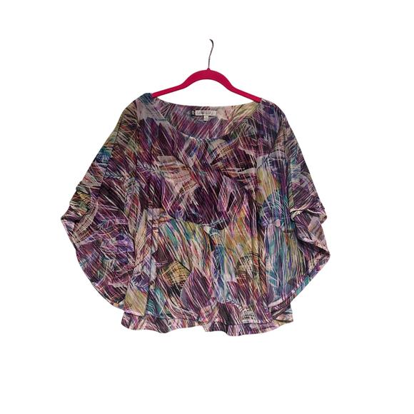 Jennifer Lopez Top Women S Multicolor Floral Blouse Poncho V-Neck Pullover Woven - Picture 3 of 7